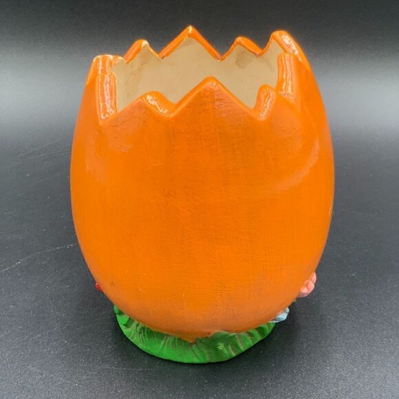 1978 Ceramic Porcelain Spring Easter Chick Holding Egg Planter Glazed 4.5” - Picture 7 of 9